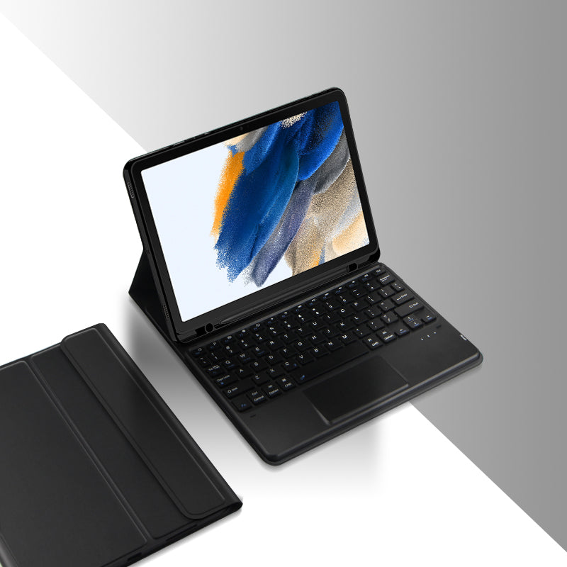 Pro Samsung Galaxy Tab A8 10.5 (2021) Bluetooth klávesnice + odnímatelné pouzdro z PU kůže se slotem pro pero a touchpadem Pro Samsung Galaxy Tab A8 10.5 (2021) Bluetooth klávesnice + odnímatelné pouzdro z PU kůže se slotem pro pero a touchpadem